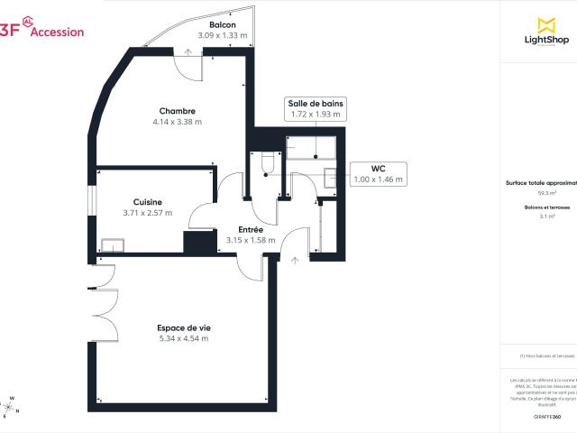Appartement 2 pièces 60 m²