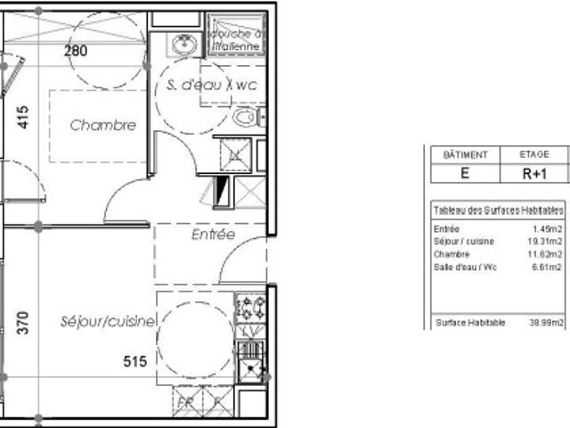 Appartement 2 pièces 38.99m²