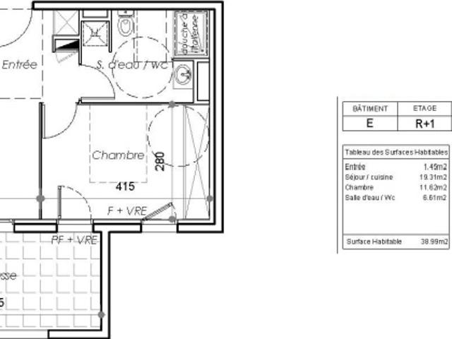 Appartement 2 pièces 38.99m²