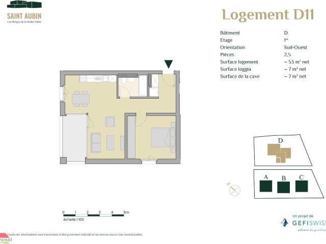 New apartment with 2.5 rooms for rent in St Aubin FR 60 m² | dreamo. Ch