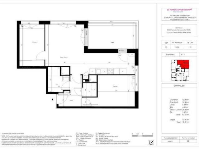 Appartement 3 pièces 44300 Nantes La Beaujoire Réf: 12172