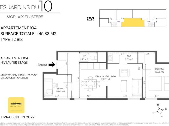 Appartement 3 pièces 46 m²