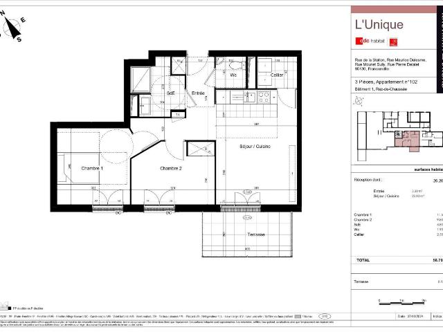 Appartement 3 pièces 57 m²