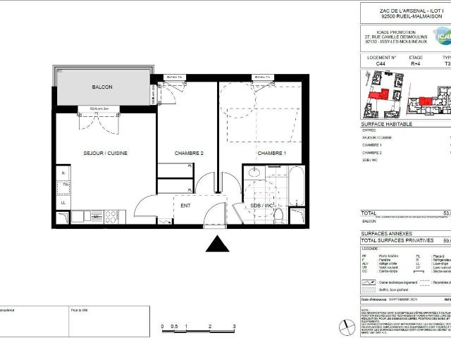 Appartement 3 pièces 54 m²