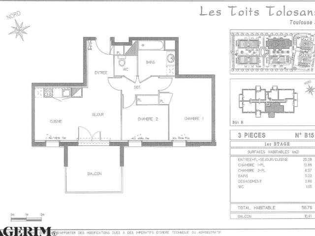 Appartement 3 pièces, 56 m² à louer à Toulouse 31300