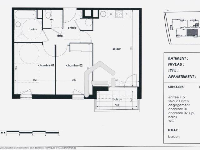 Appartement 3 pièces 56 m²