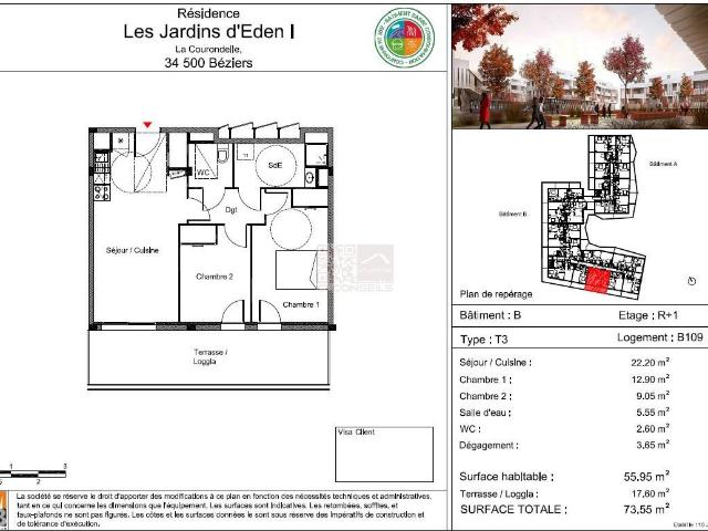 Appartement 3 pièces 56 m²
