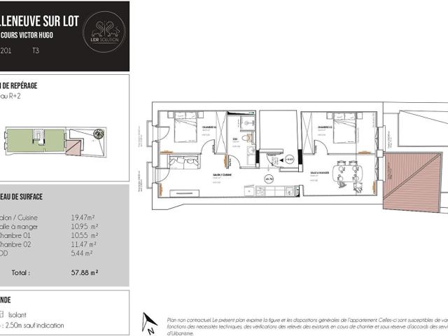 Appartement 3 pièces 58 m²