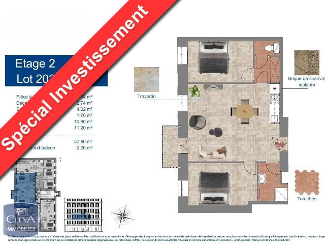 Appartement 3 pièces 58 m²