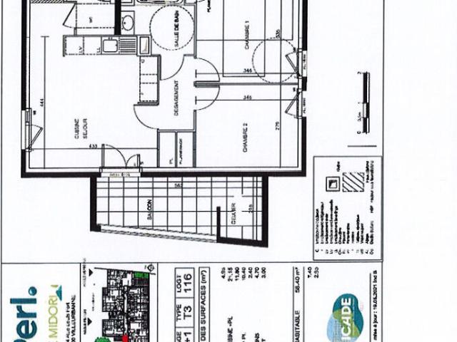 Appartement 3 pièces 58 m²