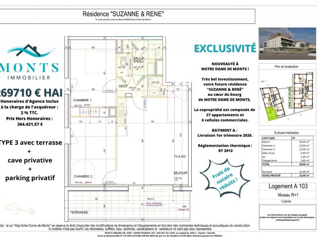 Appartement 3 pièces 58 m²
