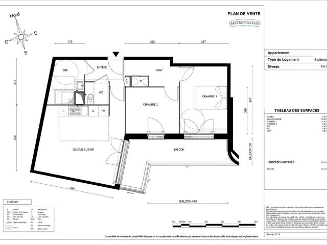 Appartement 3 pièces 59 m²