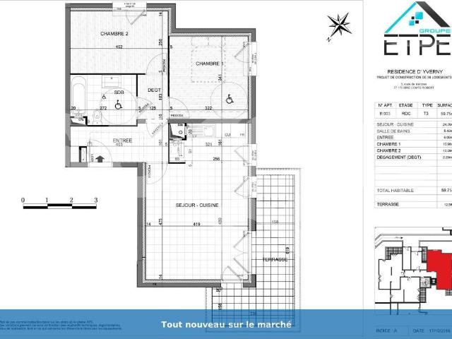 Appartement 3 pièces 59 m²