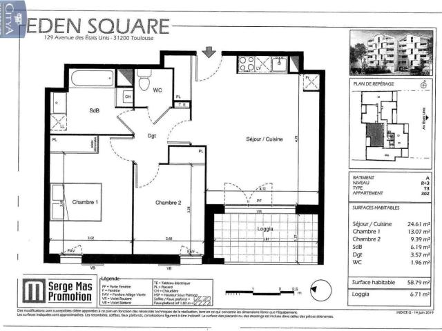 Appartement 3 pièces 59 m²