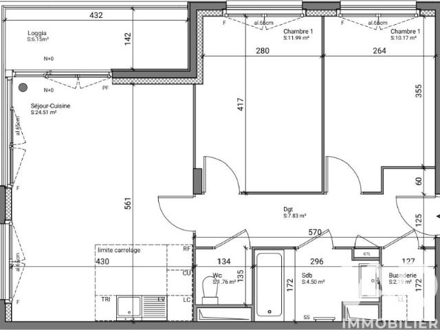 Appartement 3 pièces 63 m²