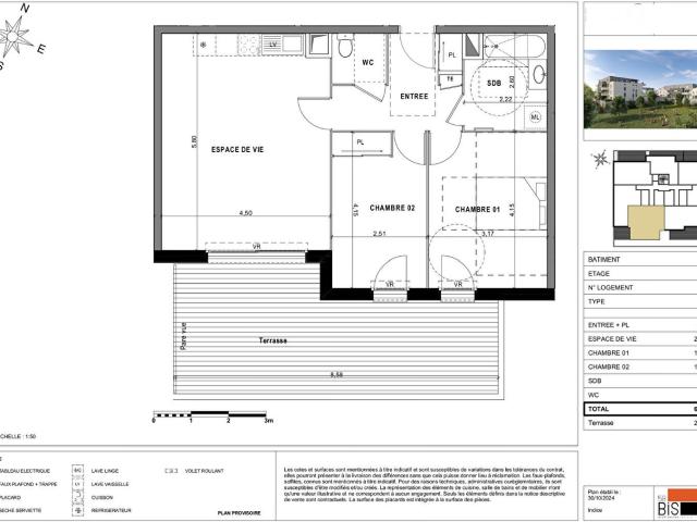 Appartement 3 pièces 63 m²