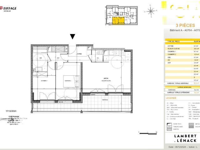 Appartement 3 pièces 63 m²