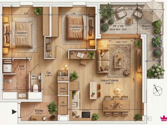 Appartement 3 pièces 63 m²