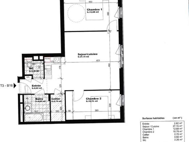 Appartement 3 pièces 63 m²