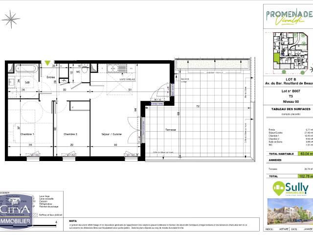 Appartement 3 pièces 63 m²