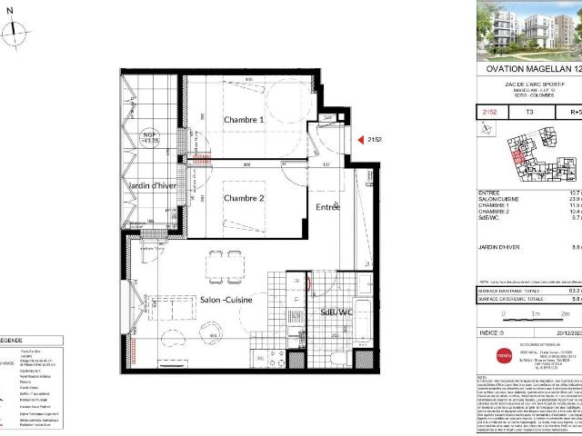 Appartement 3 pièces 63 m²