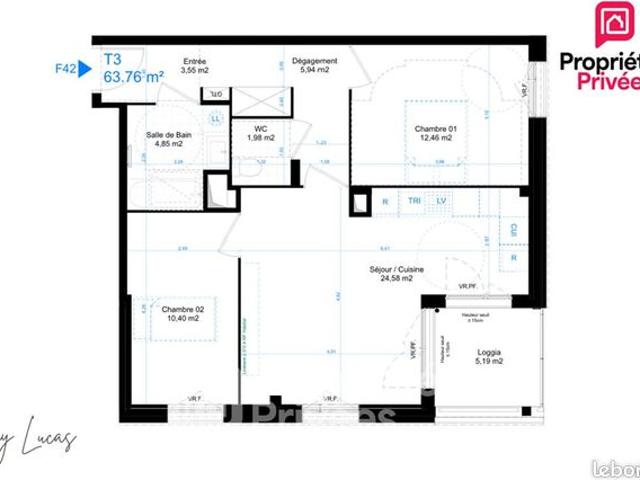 Appartement 3 pièces 63 m²