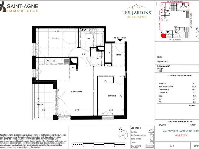 Appartement 3 pièces 60 m²