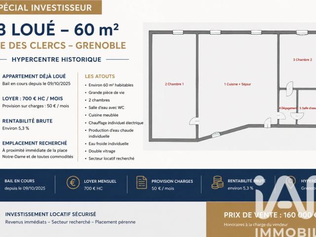 Appartement 3 pièces 60 m²