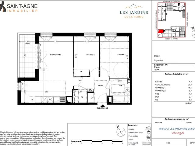 Appartement 3 pièces 60 m²
