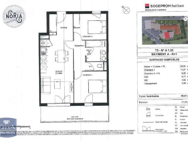 Appartement 3 pièces 60 m²