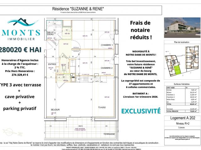 Appartement 3 pièces 60 m²