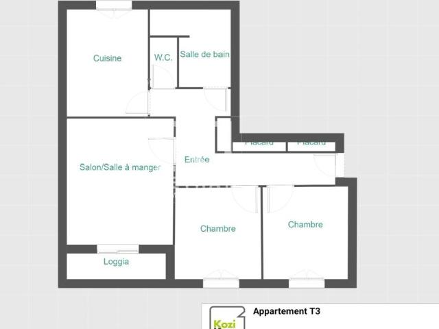 Appartement 3 pièces 61 m²