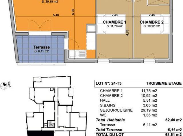 Appartement 3 pièces 61 m²