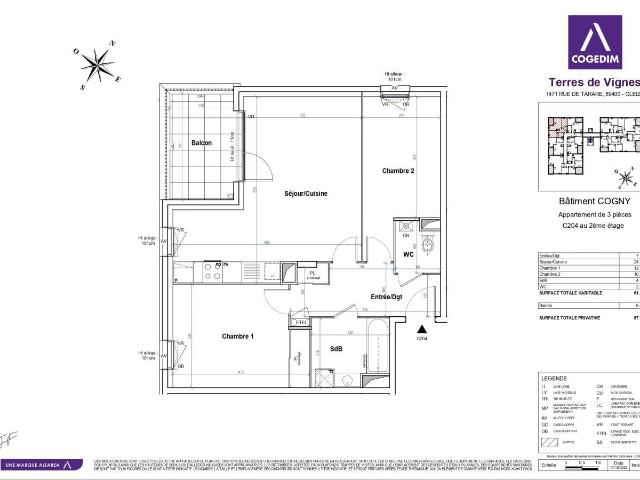 Appartement 3 pièces 61 m²
