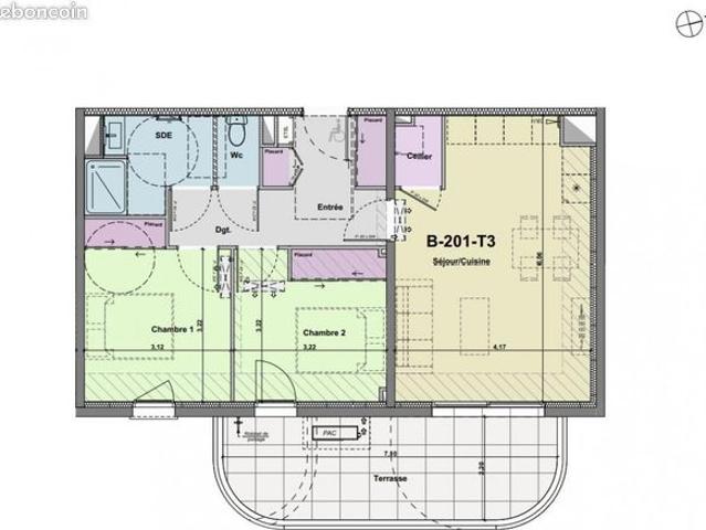 Appartement 3 pièces 61 m²