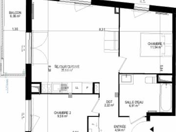 Appartement 3 pièces 61 m²