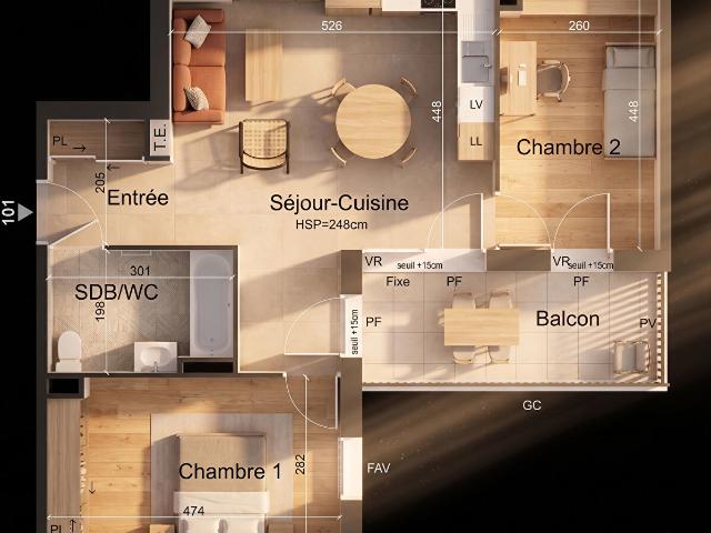 Appartement 3 pièces 61 m²