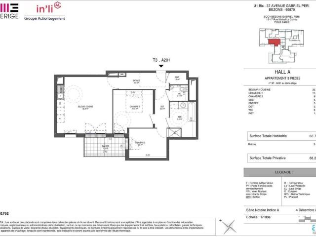 Appartement / 3 pièces / 62.80 m2