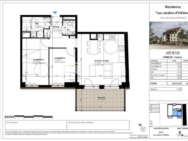 Appartement 3 pièces 62.12m²