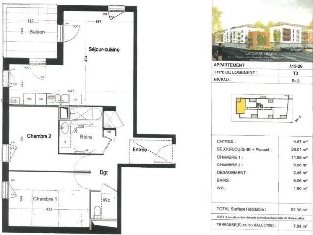 Appartement 3 pièces, 62 m² à louer à Pont de Chéruy 38230