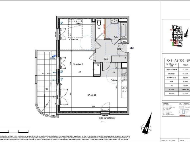 Appartement 3 pièces 62 m²