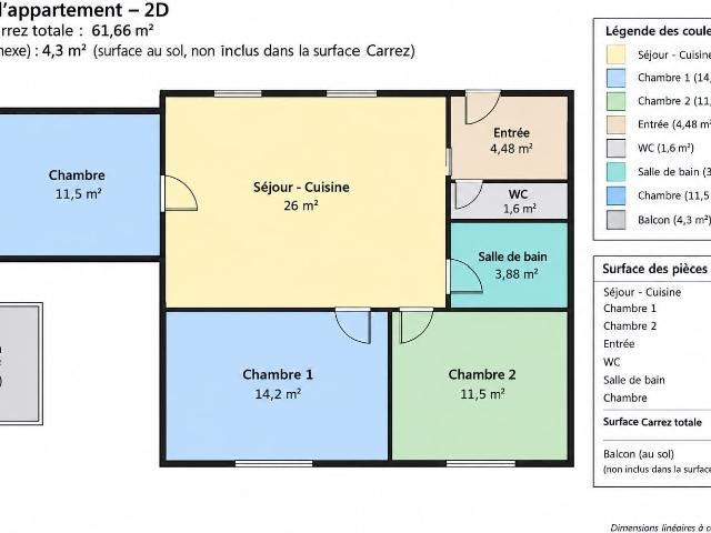 Appartement 3 pièces 62 m²