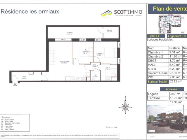 Appartement 3 pièces 62 m²
