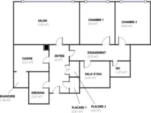 Appartement 3 pièces 62 m²