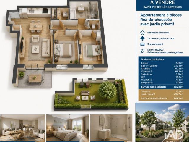 Appartement 3 pièces 62 m²