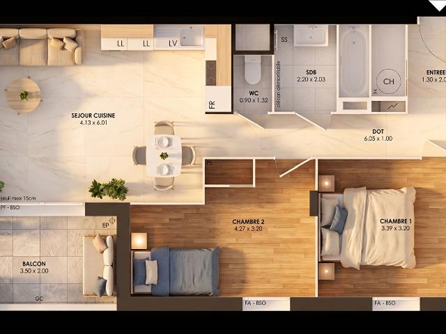 Appartement 3 pièces 62 m²