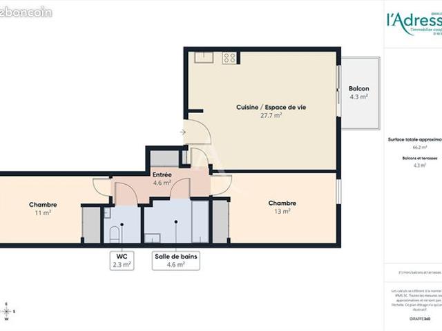 Appartement 3 pièces 67 m²