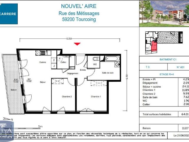 Appartement 3 pièces 64 m²