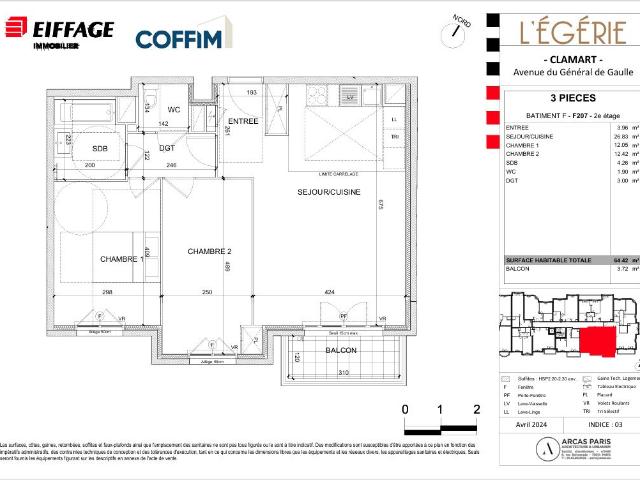 Appartement 3 pièces 64 m²