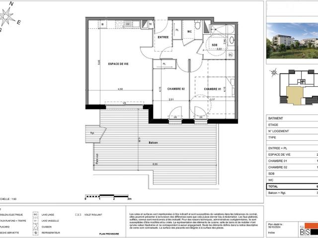 Appartement 3 pièces 64 m²
